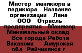 Мастер  маникюра и педикюра › Название организации ­ Лана, ООО › Отрасль предприятия ­ Маникюр › Минимальный оклад ­ 1 - Все города Работа » Вакансии   . Амурская обл.,Райчихинск г.